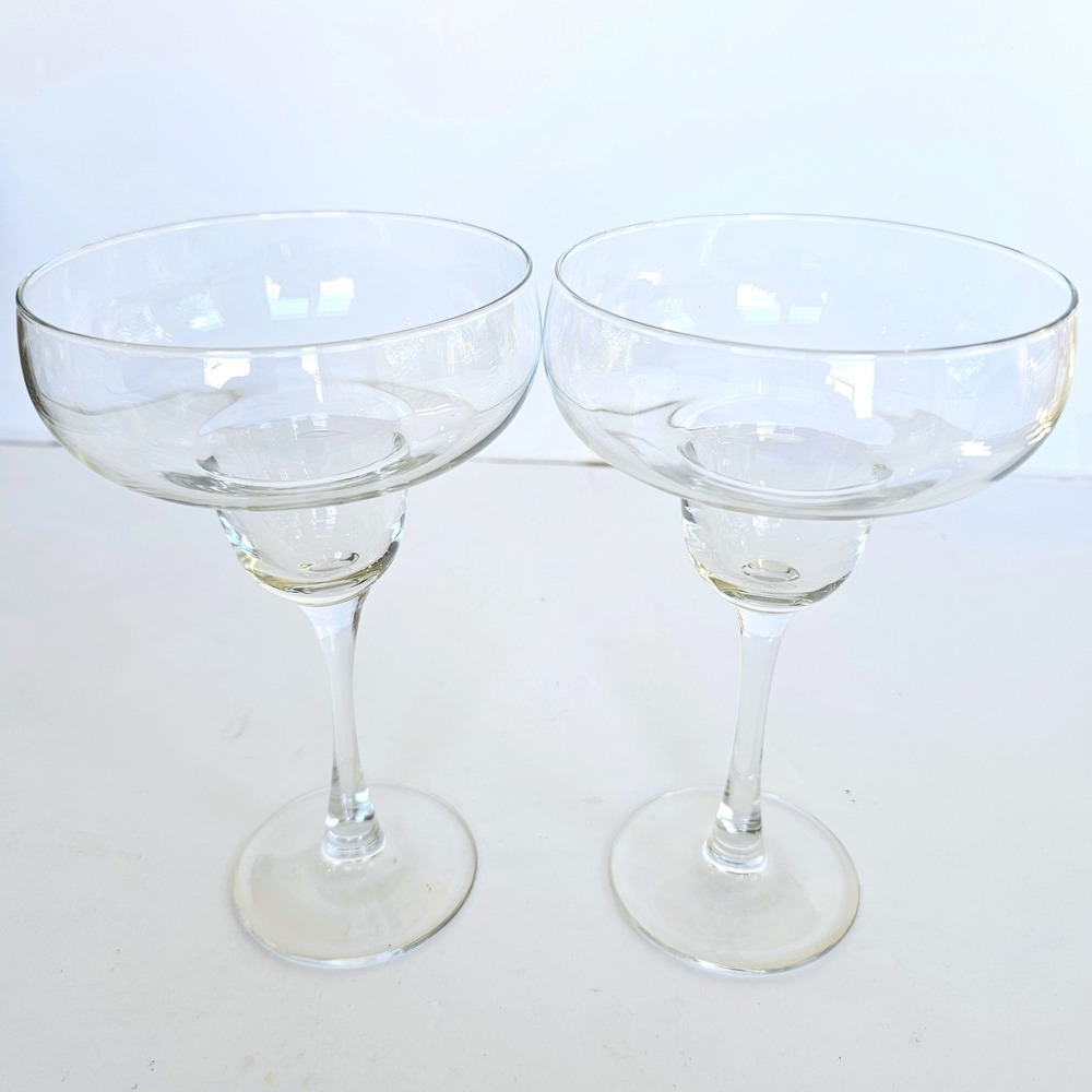 Vintage Clear Glass Margarita Glasses Set of 2 Stepped Bowl Barware Cocktail